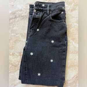 PacSun Women's Daisy Embroidered High Rise Straight Black Jeans